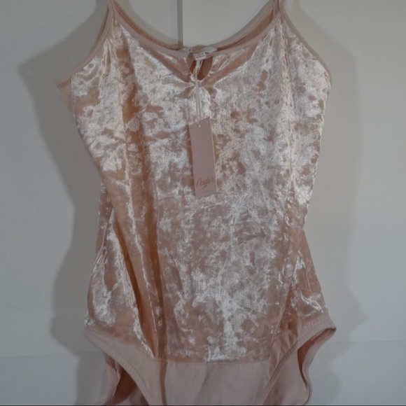 Candies Pink Velour Sleeveless Bodysuit - Picture 1 of 5